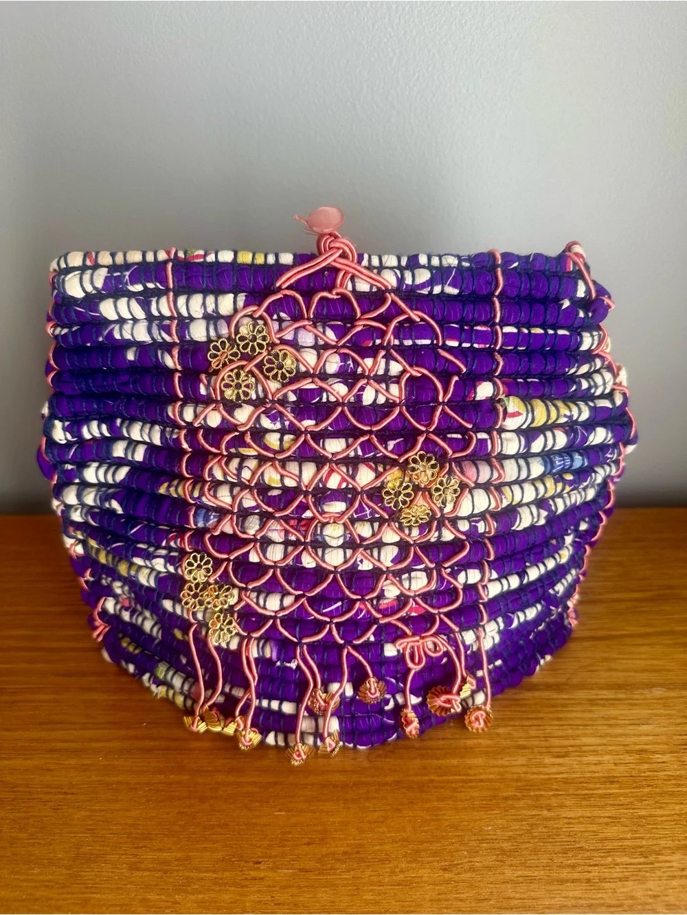 🫖 Hand-Woven & Hand-Embroidered Purple Teapot Cozy